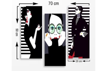Trelerretsbilde 3-delt 50x70 cm - Stiliserte portretter av moteikoner med grafiske elementer - Svart / Hvit / Rød - Interiør - Maleri & posters - Lerretsbilder