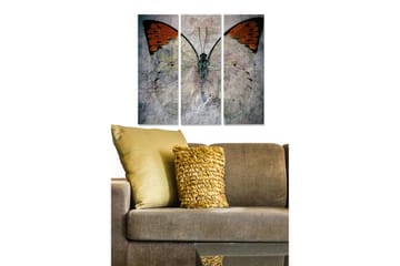 Trelerretsbilde 3-delt 50x70 cm - Storslått sommerfugl med oransje vinger - Oransje / Grå / Hvit - Interiør - Maleri & posters - Lerretsbilder