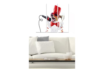 Trelerretsbilde 3-delt 50x70 cm - Syngende hund i festantrekk med mikrofon og champagneglass - Rød / Hvit / Svart - Interiør - Maleri & posters - Lerretsbilder