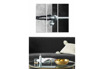 Trelerretsbilde 3-delt 50x70 cm - Tau-knute i kontrasterende svart og hvitt - Svart / Hvit / Grå - Interiør - Maleri & posters - Lerretsbilder