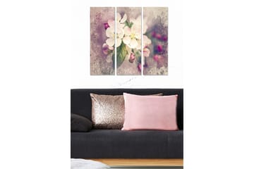 Trelerretsbilde 3-delt 50x70 cm - Vakker bukett med hvite blomster med innslag av rosa knopper - Hvit / Rosa / Grønn - Interiør - Maleri & posters - Lerretsbilder