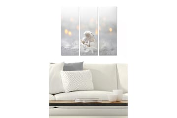 Trelerretsbilde 3-delt 50x70 cm - Vakker engel som holder et barn i et drømmende miljø - Hvit / Grå / Gull - Interiør - Maleri & posters - Lerretsbilder