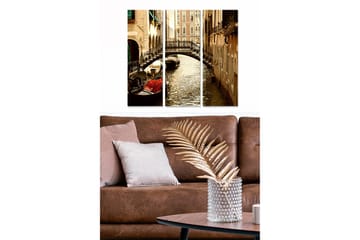 Trelerretsbilde 3-delt 50x70 cm - Vakker kanal med gondol og bro i venetiansk setting - Brun / Gull / Grønn - Interiør - Maleri & posters - Lerretsbilder