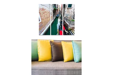 Trelerretsbilde 3-delt 50x70 cm - Vakker kanal med gondoler og historiske bygninger i Venezia - Grønn / Rød / Beige - Interiør - Maleri & posters - Lerretsbilder