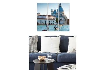 Trelerretsbilde 3-delt 50x70 cm - Vakker utsikt over Venezia med gondoler og historisk arkitektur - Blå / Hvit / Grå - Interiør - Maleri & posters - Lerretsbilder