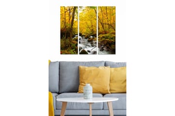 Trelerretsbilde 3-delt 50x70 cm - Vakkert høstlandskap med gylne trær og rislende bekk - Gull / Grønn / Brun - Interiør - Maleri & posters - Lerretsbilder