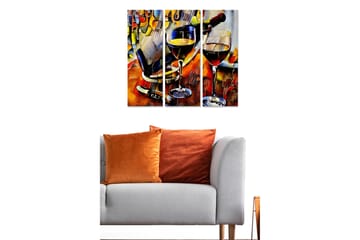 Trelerretsbilde 3-delt 50x70 cm - Vinkarefinert stillhet med glass og flasker - Rød / Gul / Brun - Interiør - Maleri & posters - Lerretsbilder