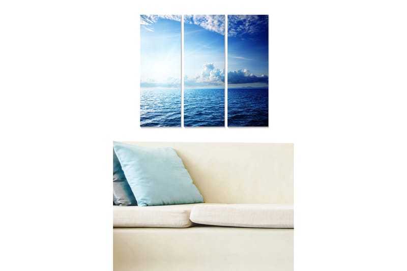 Trelerretsbilde i tre, 3 deler, 50x70 cm - Storslått havutsikt med klare blåfarger, Blå / Himmelblå / Turkis