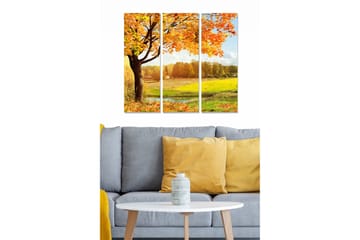 Trelerretsbilde i tre, 3 deler, 50x70 cm - Vakkert høstlandskap med et stort tre og fargerike blader - Oransje / Grønn / Gul - Interiør - Maleri & posters - Lerretsbilder