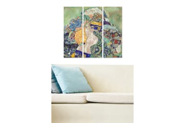 Trelerretsbilde i tre, 3-delt, 50x70 cm - Fargerik komposisjon med en naken kvinne omgitt av mønstrede elementer - Grønn / Blå / Oransje - Interiør - Maleri & posters - Lerretsbilder