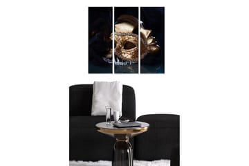 Trelerretsbilde i tre, 3-delt, 50x70 cm - Gullmaske med intrikate detaljer og en mystisk følelse - Gull / Svart / Mørk blå - Interiør - Maleri & posters - Lerretsbilder