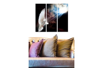 Trelerretsbilde i tre, 3-delt, 50x70 cm - Hvit due i flukt mot en dramatisk himmel - Hvit / Svart / Blå - Interiør - Maleri & posters - Lerretsbilder