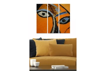 Trelerretsbilde i tre, 3-delt, 50x70 cm - Intense øyne i sterke farger - Oransje / Svart / Blå - Interiør - Maleri & posters - Lerretsbilder