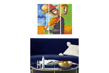 Trelerretsbilde i tre, 3-delt, 50x70 cm - Musiker som spiller fiolin med en fargerik bakgrunn - Blå / Oransje / Grønn - Interiør - Maleri & posters - Lerretsbilder