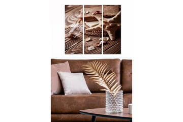 Trelerretsbilde i tre, 3-delt, 50x70 cm - Naturlig ro med sjømat og duftende urter - Beige / Brun / Hvit - Interiør - Maleri & posters - Lerretsbilder