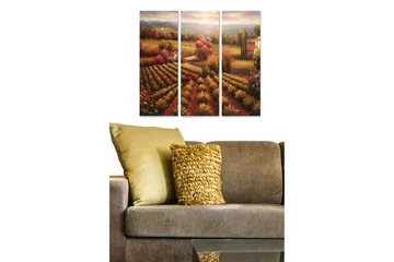 Trelerretsbilde i tre, 3-delt, 50x70 cm - Vakkert landskap med vinmarker og fargerike trær i høstfarger - Gull / Rød / Grønn - Interiør - Maleri & posters - Lerretsbilder