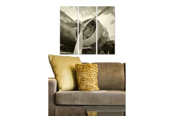 Trelerretsbilde i tre, 3-delt, 50x70 cm - Vintage flymotor i detaljert komposisjon - Grå / Svart / Hvit - Interiør - Maleri & posters - Lerretsbilder