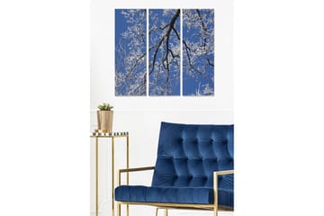 Trelerretsbilde i tre, 3-delt, 50x70 cm - Vinterlandskap med frostede grener mot en klar blå himmel - Blå / Hvit - Interiør - Maleri & posters - Lerretsbilder