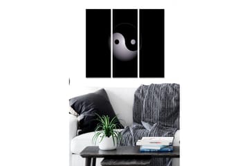 Trelerretsbilde i tre, 3-delt, 50x70 cm - Yin og Yang-symbolet i minimalistisk stil - Svart / Hvit / Grå - Interiør - Maleri & posters - Lerretsbilder