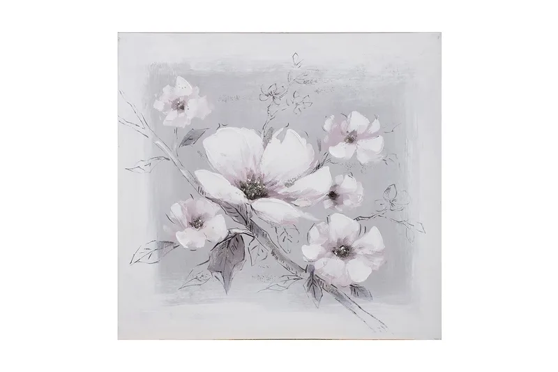 Oljemaleri 60x60cm Hvite blomster