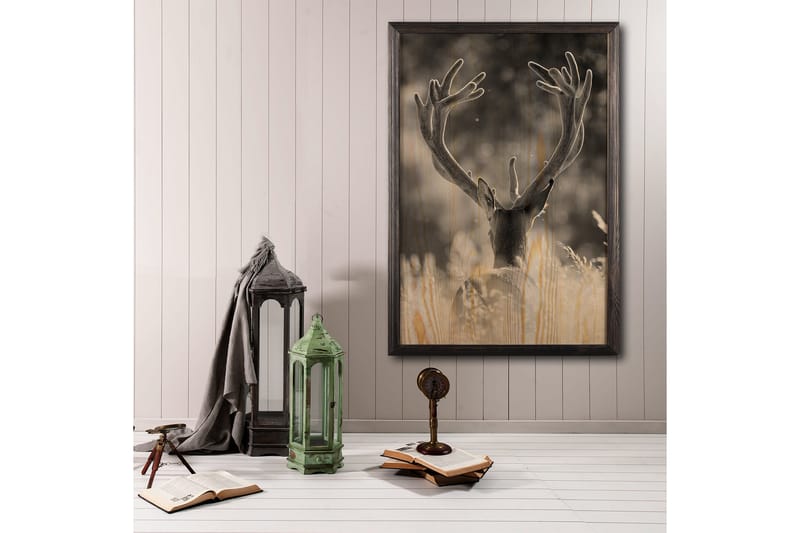 Deer In The Field Painting/Foto Grå/Beige - Posters