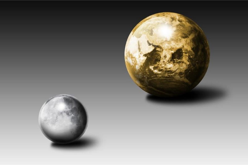 Gold Moon And Earth Illustrasjon Svart/Gull/Grå - 50x70 cm - Posters - Astronomi & verdensrommet poster - Plakater barnerom