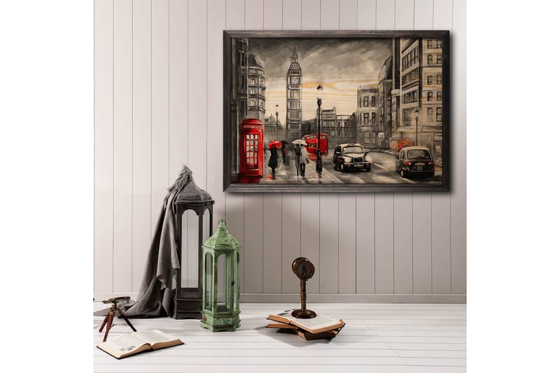 Vintage London Illustrasjon Grå/Svart/Rød/Beige - Posters