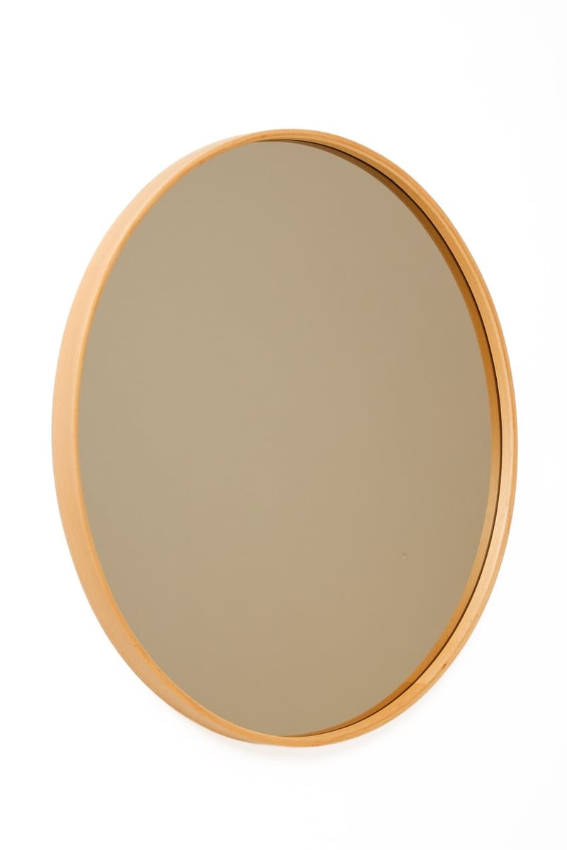 Dekorativt speil Wallxpert Circle (30 x 30 x 4 cm) Eik - Hvit ramme med eikefargede detaljer - Interiør - Speil - Gangspeil