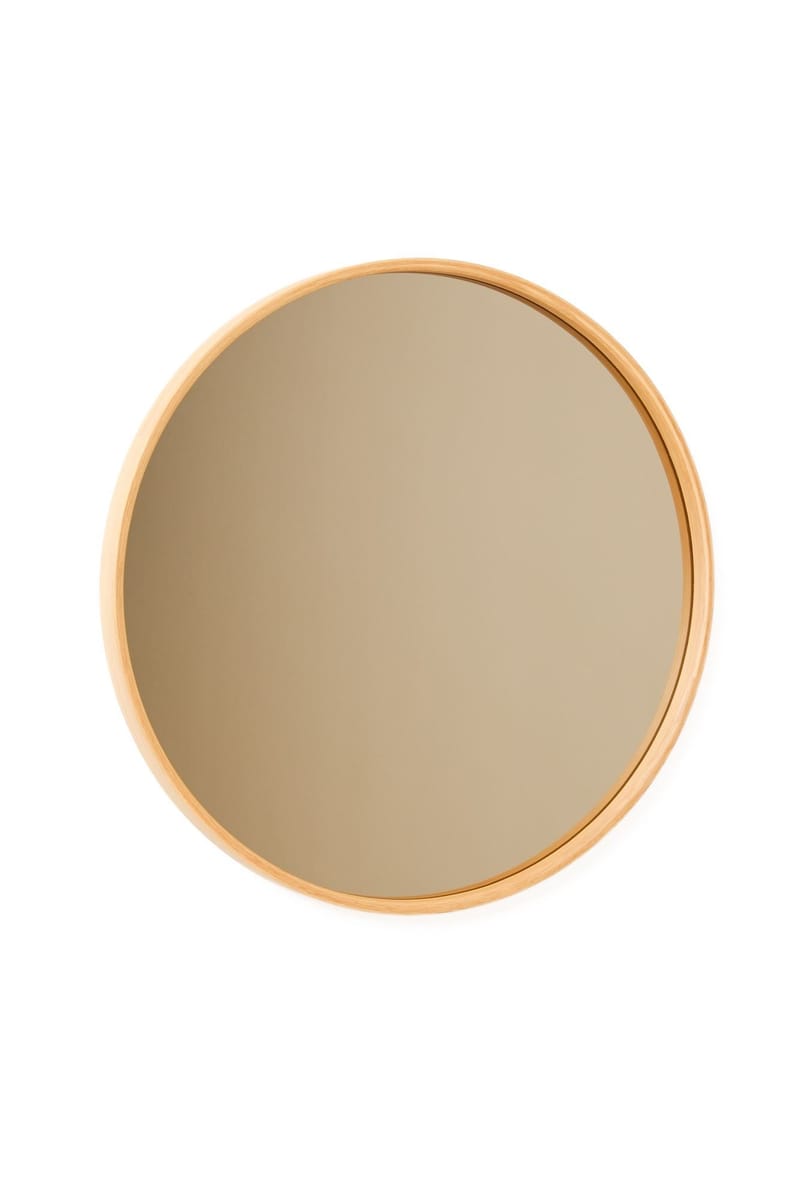Dekorativt speil Wallxpert Circle (80 x 80 x 4 cm) Eik - Hvitt speil med eikedetaljer - Interiør - Speil - Gangspeil