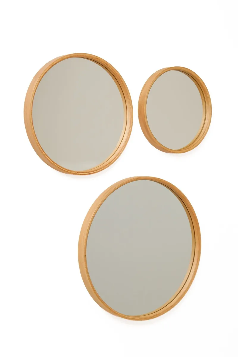 Dekorativt speilsett (3 deler) Wallxpert Circle (50 x 50 x 4 cm) eik, Eik