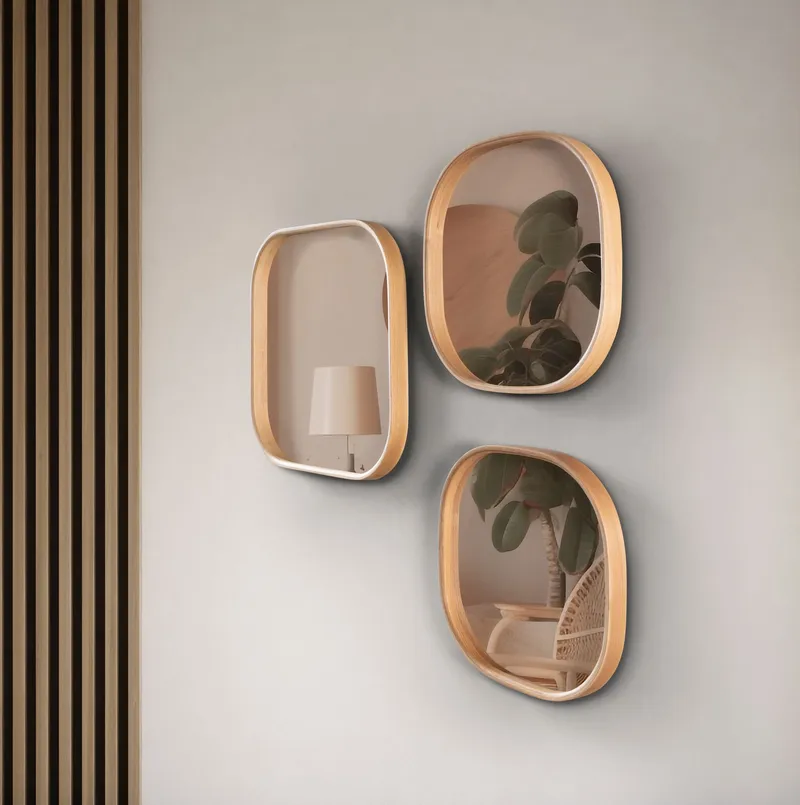 Dekorativt speilsett (3 deler) Wallxpert Square (60 x 60 x 4 cm) Eik, Eik