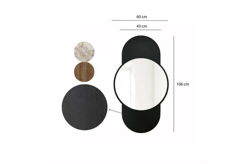 Ewelina Vegghengt Speil Rund 60 cm - Svart - Interiør - Speil - Gangspeil