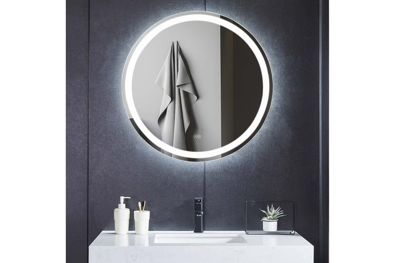 Baderomsspeil Rund 60 cm med LED-belysning, anti-dugg og dimmer