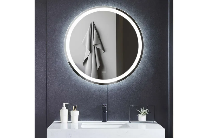 Baderomsspeil Rund 80 cm med LED-belysning, anti-dugg og dimmer