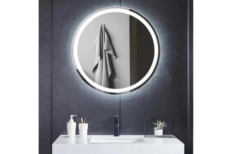Baderomsspeil Rund 80 cm med LED-belysning, anti-dugg og dimmer