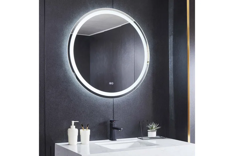 Baderomsspeil Rund 80 cm med LED-belysning, anti-dugg og dimmer - Interiør - Speil - Gangspeil
