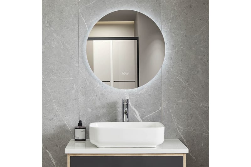 Baderomsspeil Rund 80 cm med LED-belysning og anti-dugg