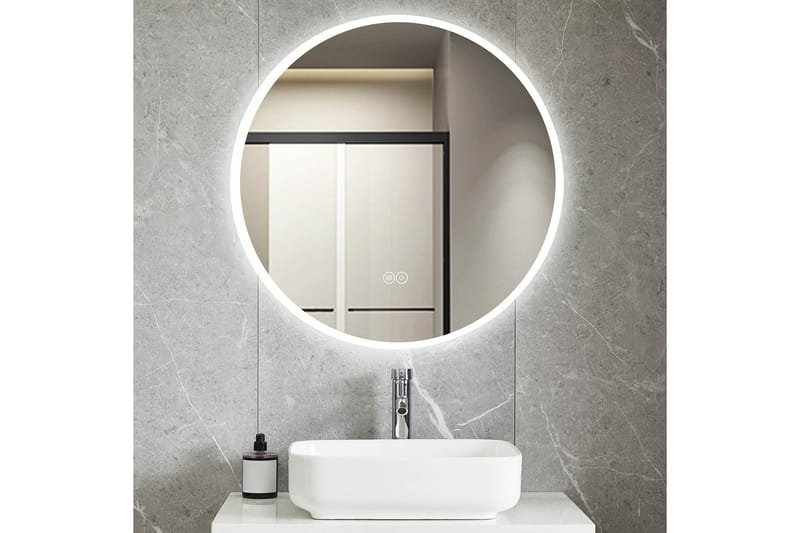 Baderomsspeil Rund 80 cm med LED-belysning og anti-dugg