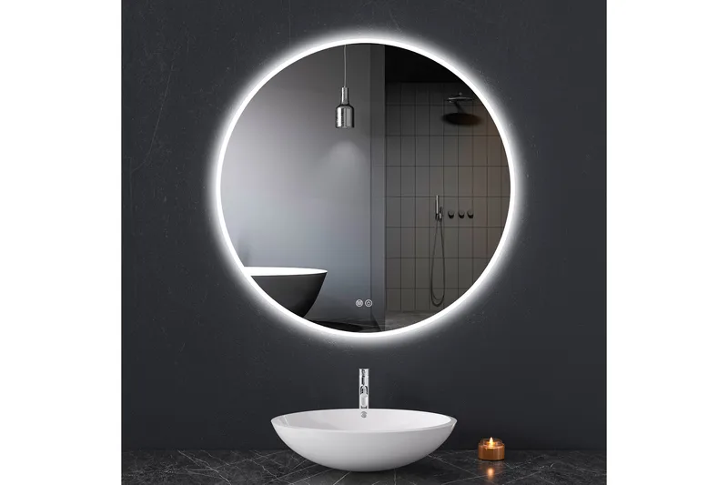 Baderomsspeil Rund 80 cm med LED-belysning og anti-dugg - Interiør - Speil - Gangspeil