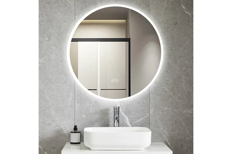 Baderomsspeil Rund 80 cm med LED-belysning og anti-dugg