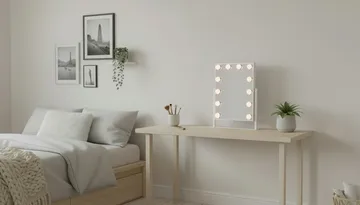 Glow Lille sminkespeil på fot 36,5 cm med LED belysning/lamper Holywood speil - Hvid - Interiør - Speil - Speil med belysning