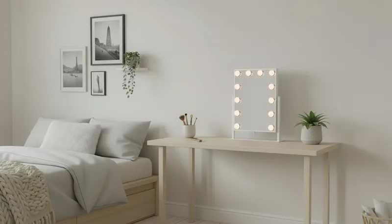 Glow Lille sminkespeil på fot 36,5 cm med LED belysning/lamper Holywood speil - Hvid - Interiør - Speil - Speil med belysning