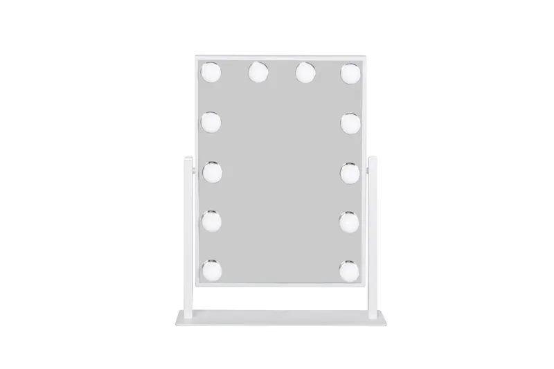 Glow Lille sminkespeil på fot 36,5 cm med LED belysning/lamper Holywood speil, Hvid