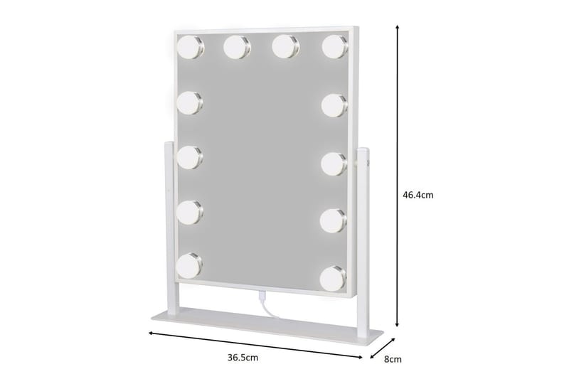 Glow Lille sminkespeil på fot 36,5 cm med LED belysning/lamper Holywood speil - Hvid - Interiør - Speil - Speil med belysning