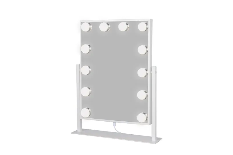 Glow Lille sminkespeil på fot 36,5 cm med LED belysning/lamper Holywood speil - Hvid - Interiør - Speil - Speil med belysning