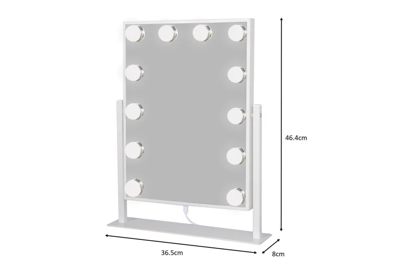 Glow Lite sminkespeil på fot 36,5 cm med LED-belysning/lamper Hollywood-speil - Hvit - Interiør - Speil - Speil med belysning