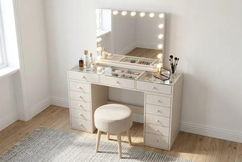 Glow Stort sminkespeil 80 cm med belysning - Beige - Interiør - Speil - Speil med belysning