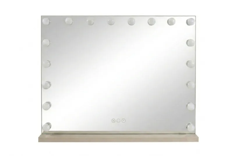 Glow Stort sminkespeil 80 cm med belysning og lamper – Hollywood-speil med USB-lading, Beige