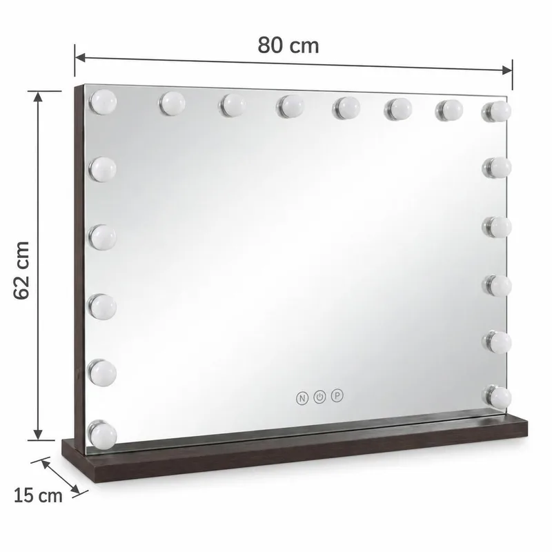 Glow stort sminkespeil 80 cm med belysning og lamper – Hollywood-speil med USB-lading - Brun - Interiør - Speil - Speil med belysning