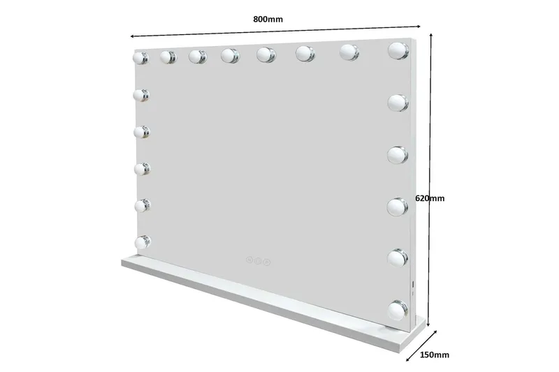 Glow Stort sminkespeil 80 cm med belysning og lamper – Hollywood-speil med USB-lading - Hvit - Interiør - Speil - Speil med belysning